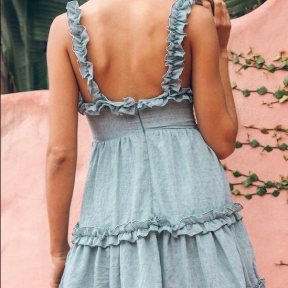 PLUNGE TIED CUT OUT FRONT FRILL DETAIL DRESS